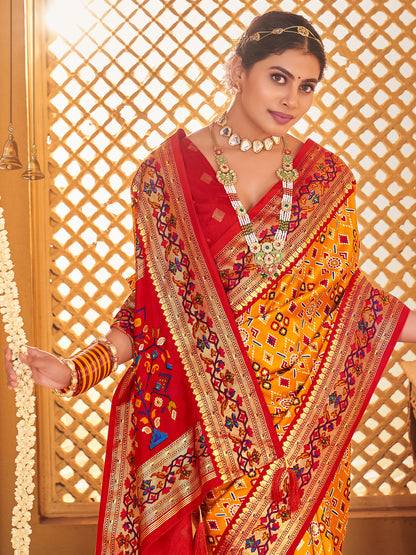 Women's Silk Blend Mustard Woven Design Designer Saree With Blouse Piece