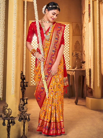 Women's Silk Blend Mustard Woven Design Designer Saree With Blouse Piece