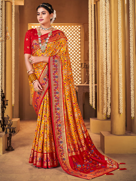 Women's Silk Blend Mustard Woven Design Designer Saree With Blouse Piece