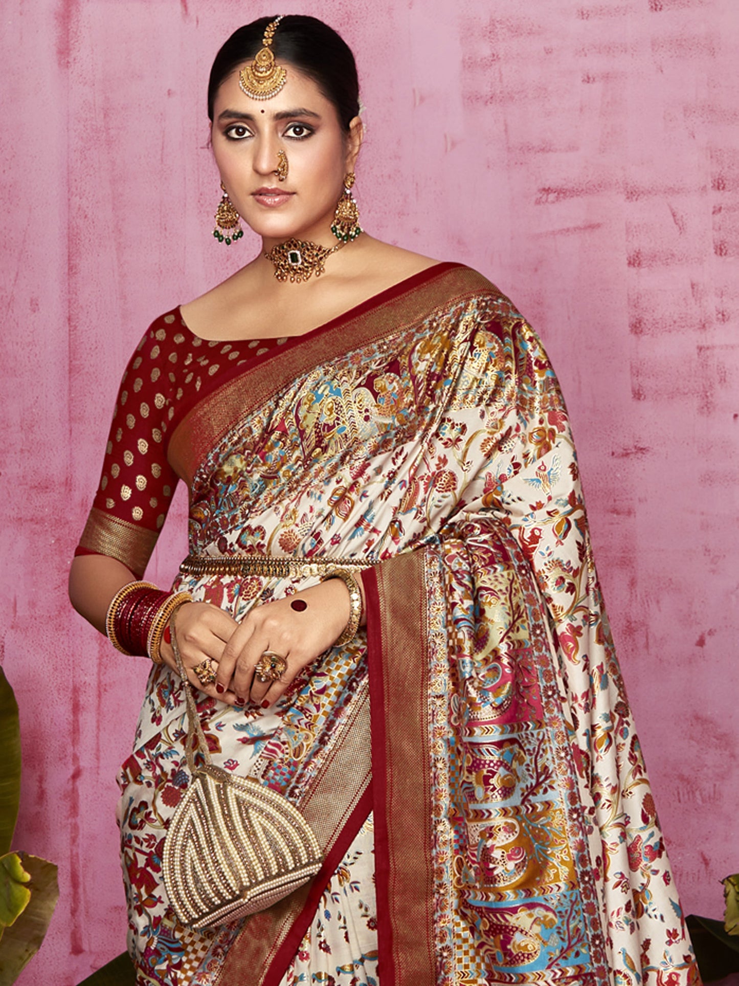 Women's Tussar Silk Cream Printed Designer Saree With Blouse Piece