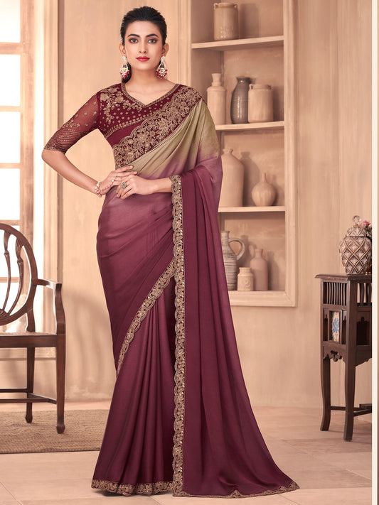 Women's Georgette Magenta Embellished Designer Saree With Blouse Piece