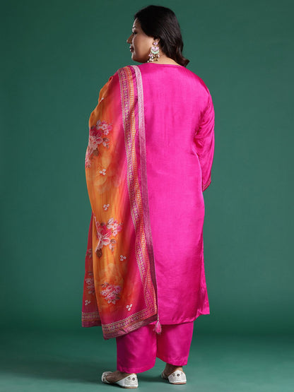 Plus Size Woven Design Kurta with Palazzos & Dupatta