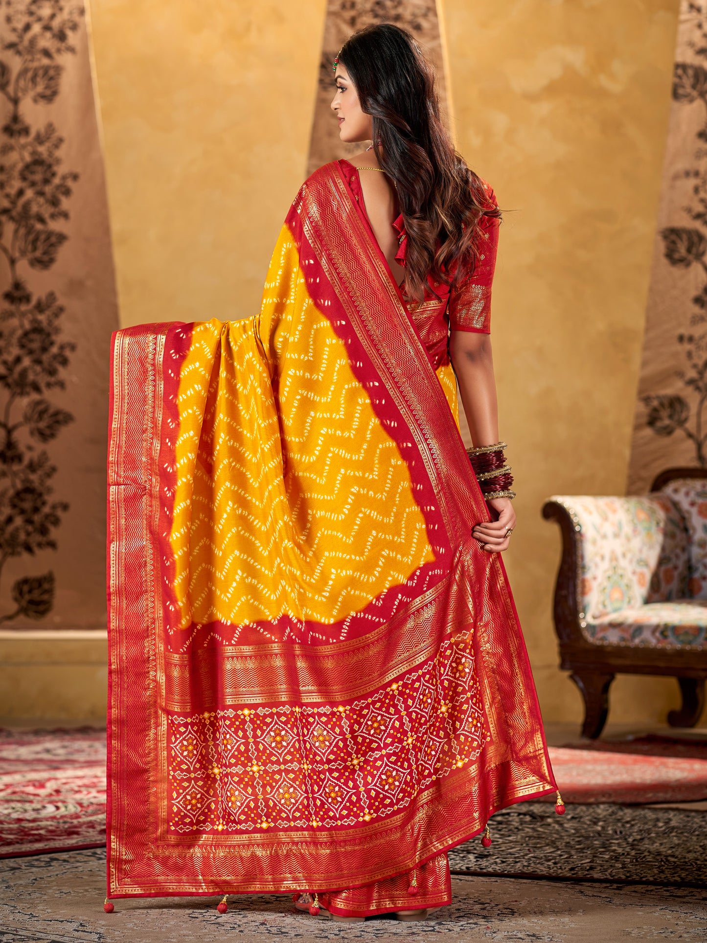 Women's Tussar Silk Yellow Printed Designer Saree With Blouse Piece