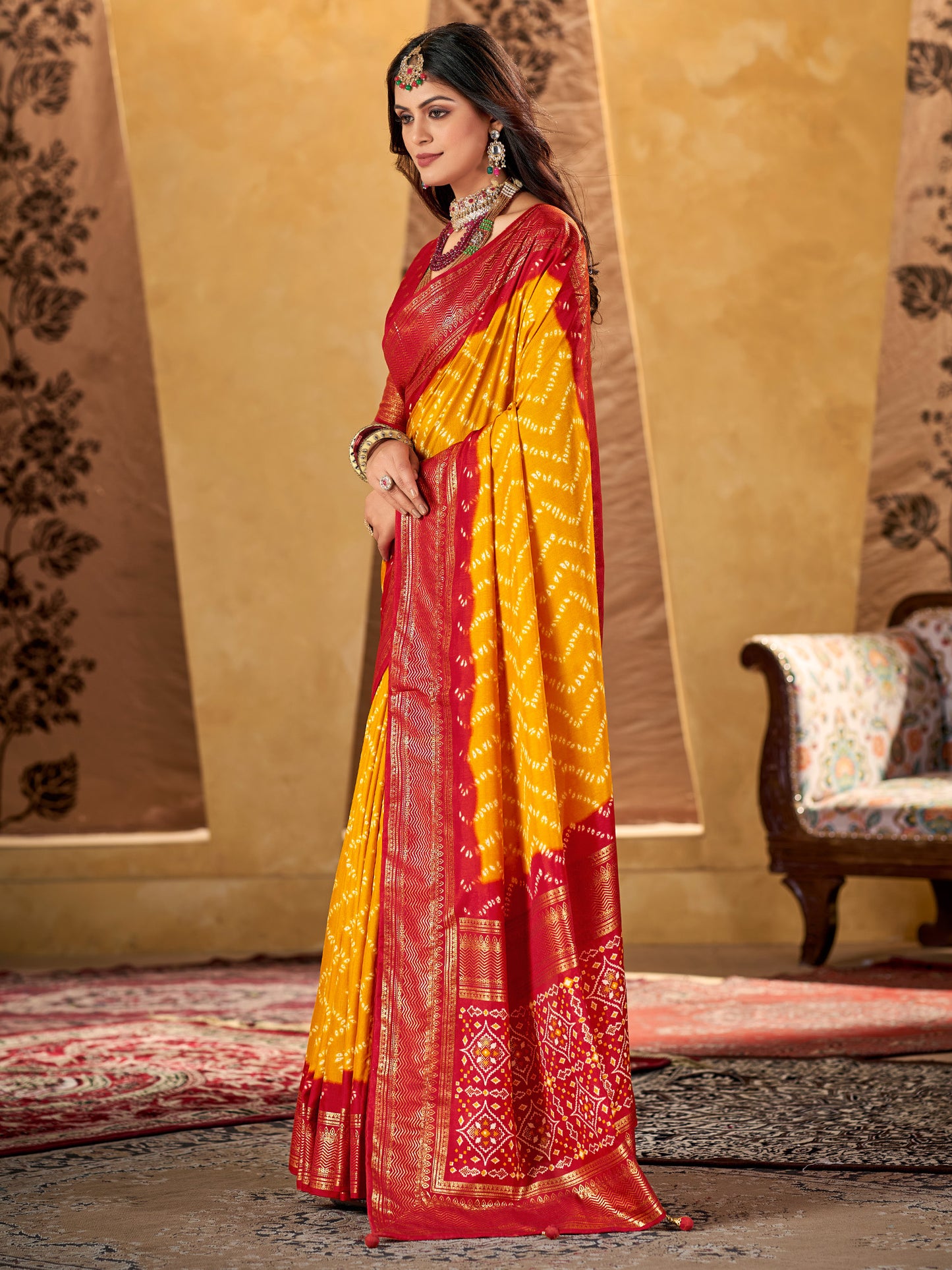 Women's Tussar Silk Yellow Printed Designer Saree With Blouse Piece