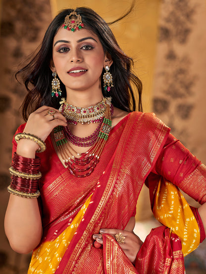 Women's Tussar Silk Yellow Printed Designer Saree With Blouse Piece