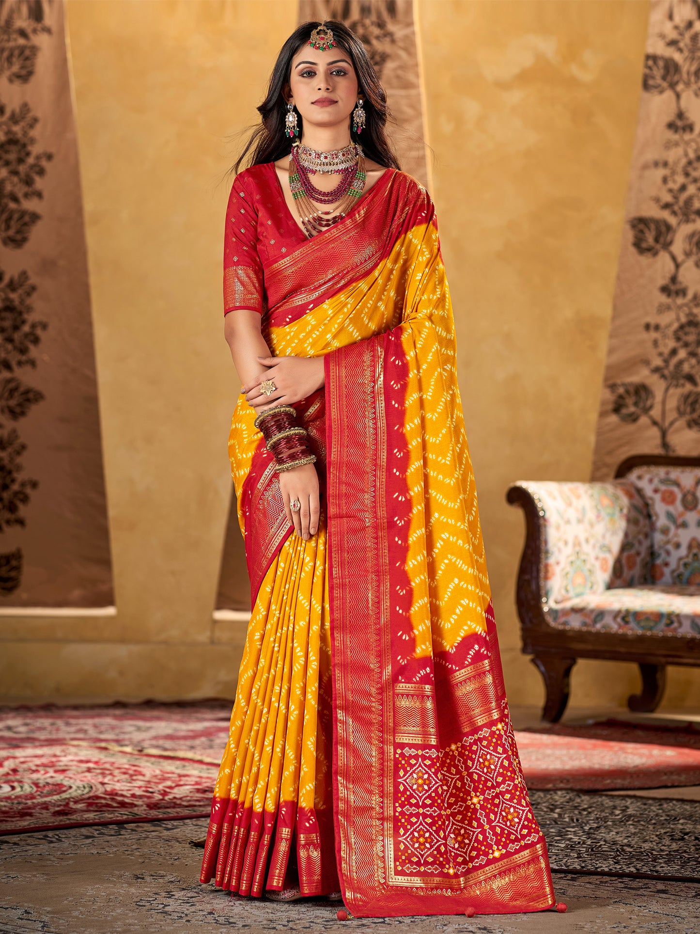 Women's Tussar Silk Yellow Printed Designer Saree With Blouse Piece