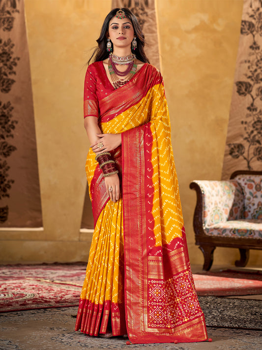 Women's Tussar Silk Yellow Printed Designer Saree With Blouse Piece