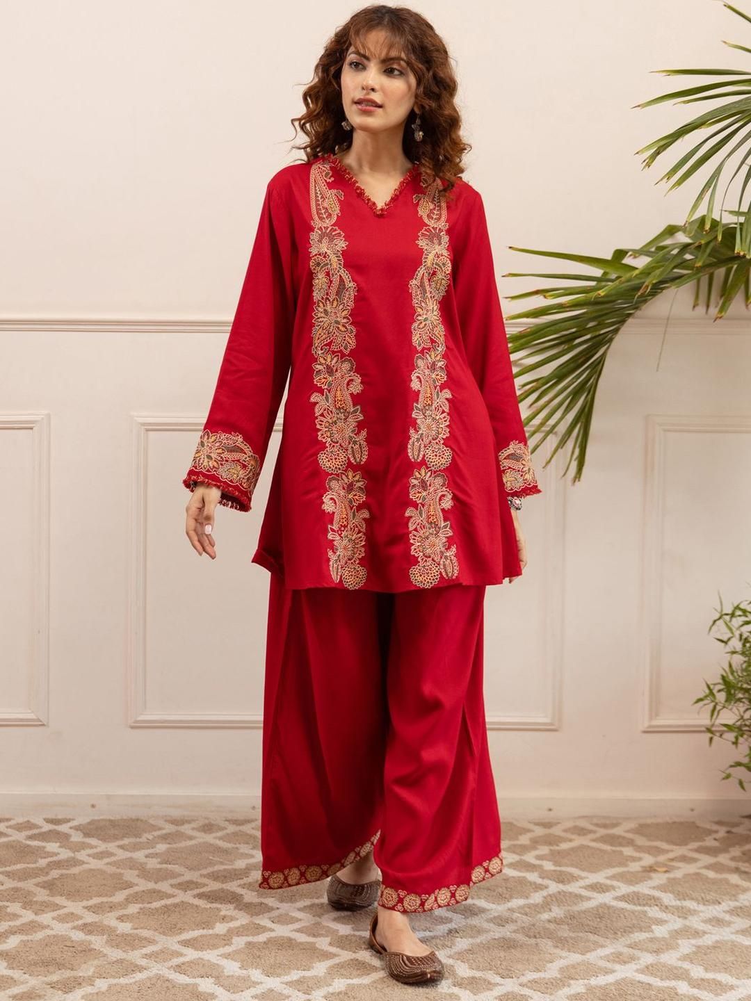Women Ethnic Motifs Embroidered A-Line Kurta with Palazzos