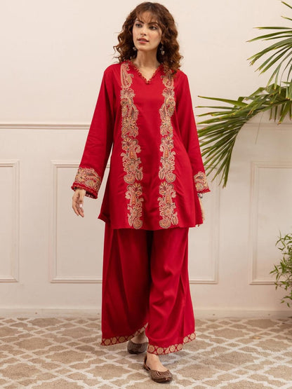 Women Ethnic Motifs Embroidered A-Line Kurta with Palazzos