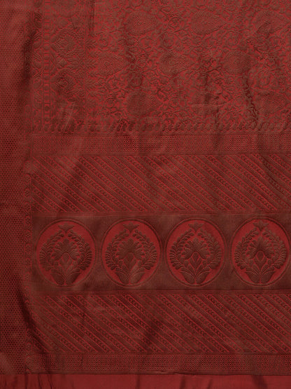 Women's Silk Blend Maroon Woven Design Designer Saree With Blouse Piece