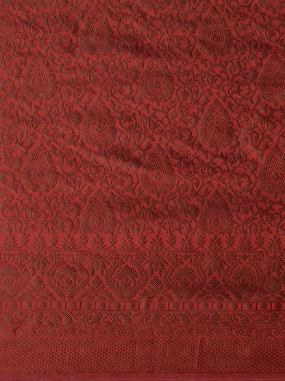 Women's Silk Blend Maroon Woven Design Designer Saree With Blouse Piece