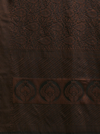 Women's Silk Blend Black Woven Design Designer Saree With Blouse Piece