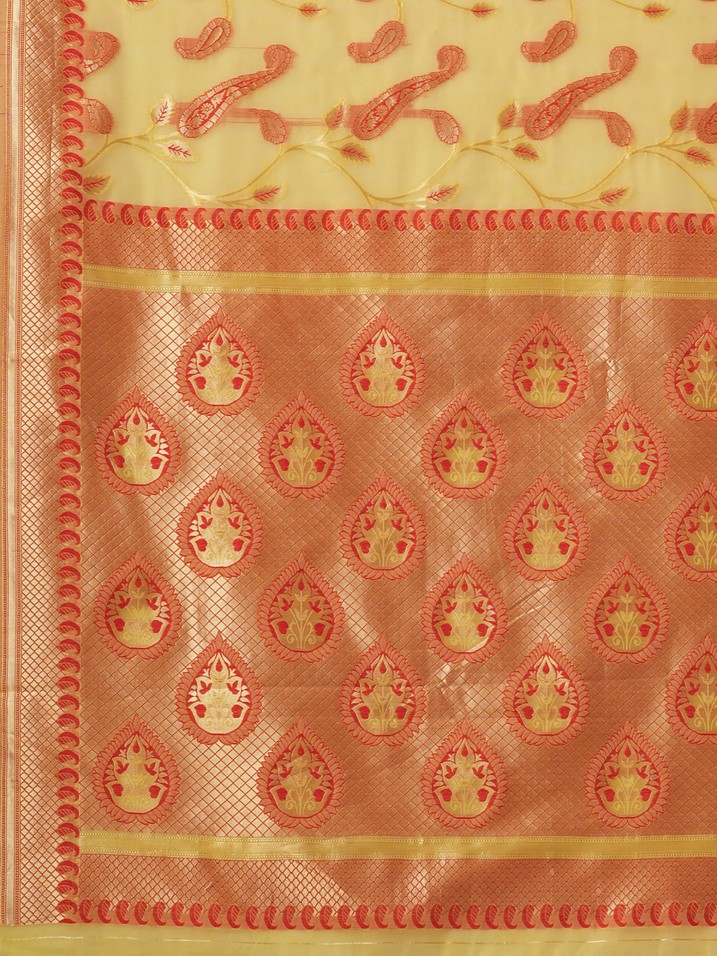 Women's Cotton Blend Yellow Woven Design Designer Saree With Blouse Piece