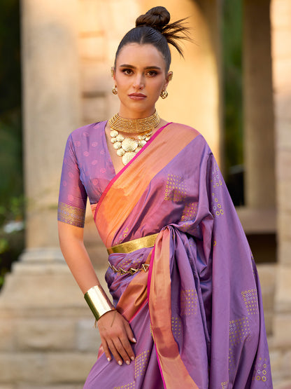 Women's Silk Blend Lavendar Woven Design Designer Saree With Blouse Piece