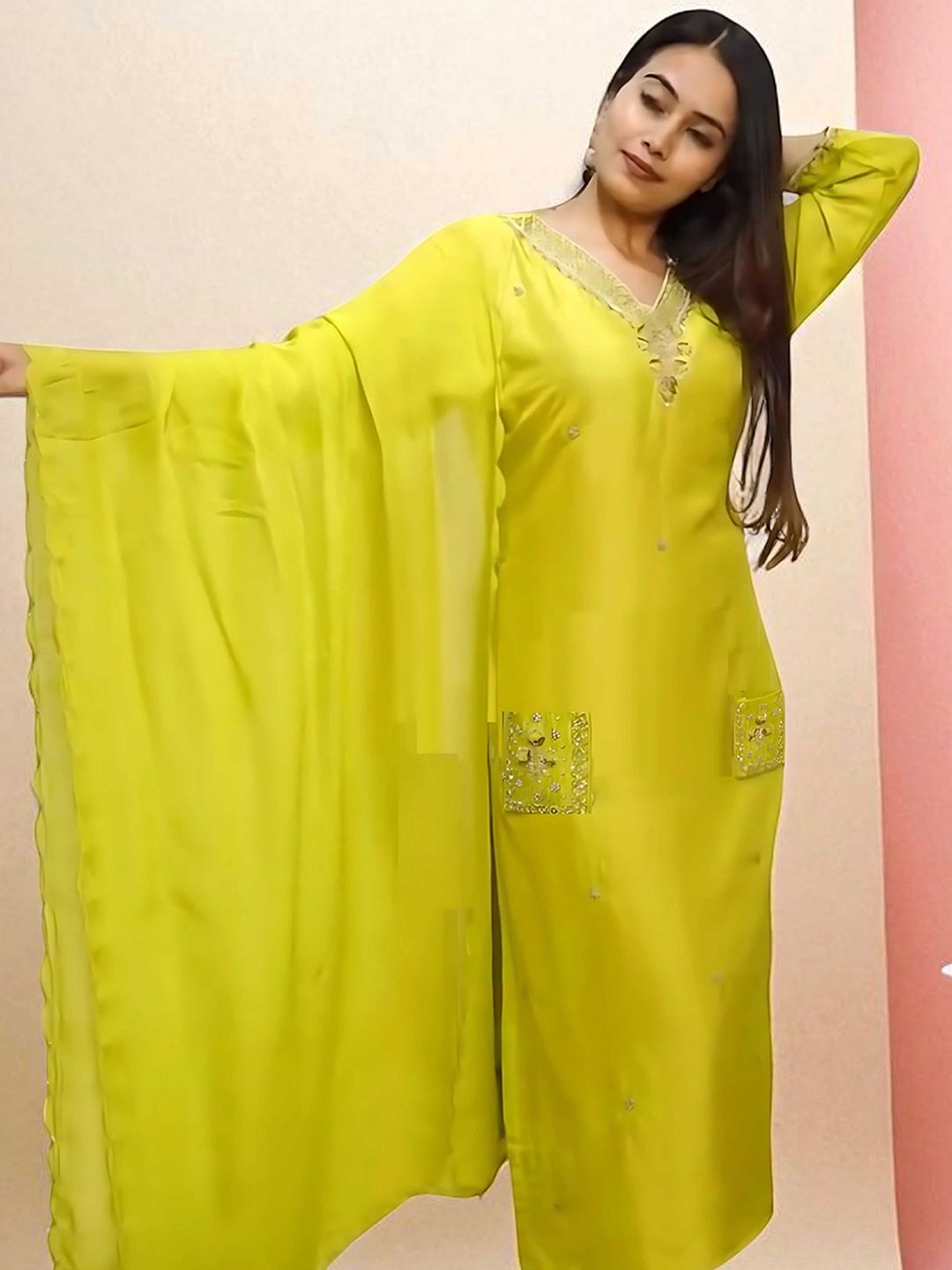 Dhiyona SN Women's Embroidered Straight Pure Cotton Kurta & Pyjamas With Dupatta