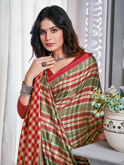 Women's Crepe Olive Digital Print Designer Saree With Blouse Piece