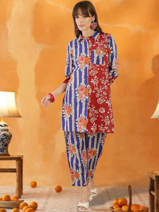 Women Floral Printed Regular Pure Cotton Kurta with Trousers