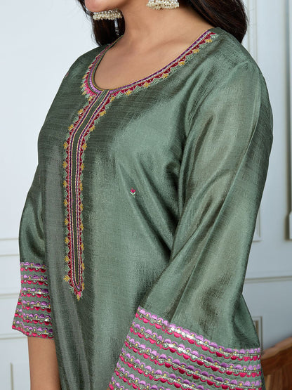 Dhiyona PD Women Women Embroidered Straight Kurta With Trousers & Dupatta