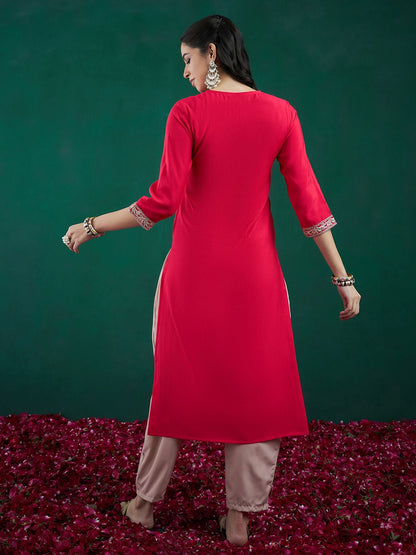 Dhiyona IE Women Floral Cold-Shoulder Sleeves Chanderi Silk Kurta