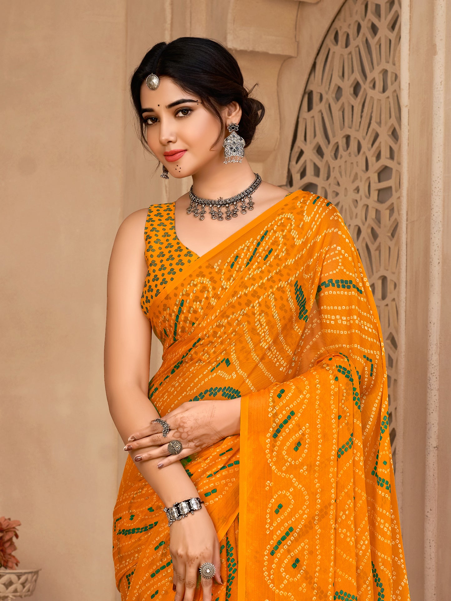 Women's Chiffon Yellow Printed Designer Saree With Blouse Piece