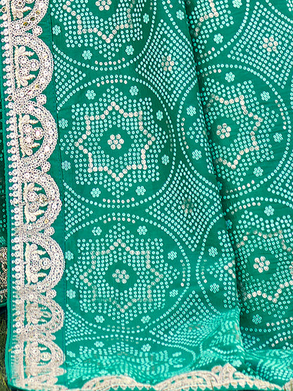 Women's Vichitra Silk Sea Green Embellished Designer Saree With Blouse Piece