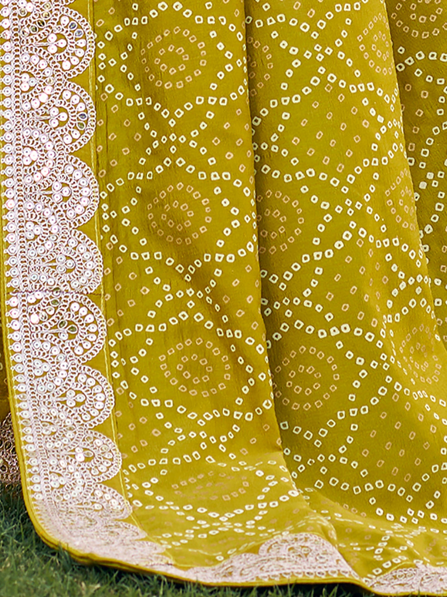 Women's Vichitra Silk Olive Embellished Designer Saree With Blouse Piece