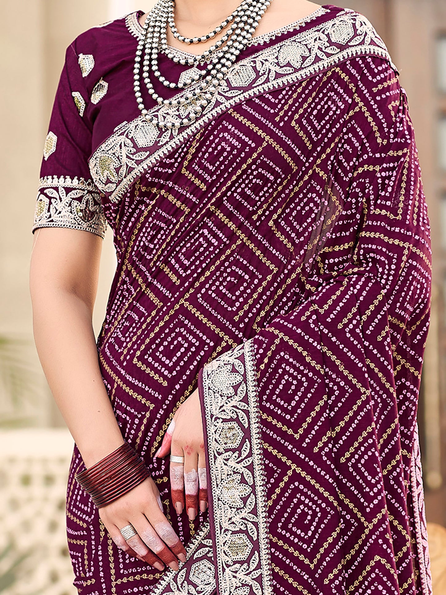 Women's Vichitra Silk Purple Embellished Designer Saree With Blouse Piece