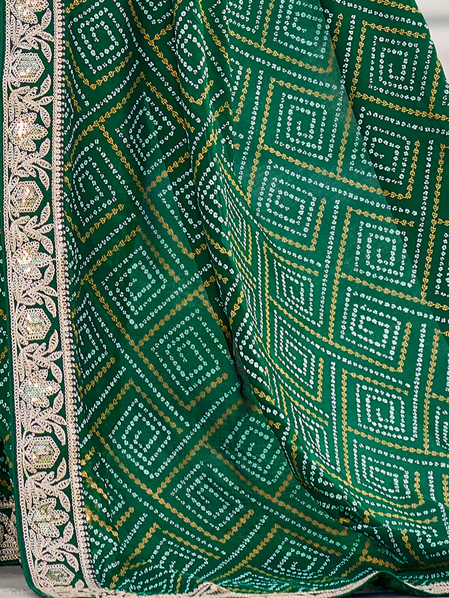 Women's Vichitra Silk Green Embellished Designer Saree With Blouse Piece