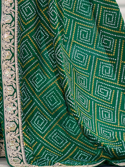 Women's Vichitra Silk Green Embellished Designer Saree With Blouse Piece