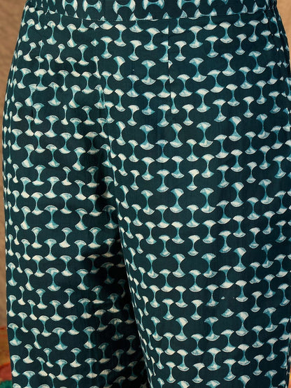 Women Ethnic Motifs Printed Regular Thread Work Pure Cotton Kurta with Trousers