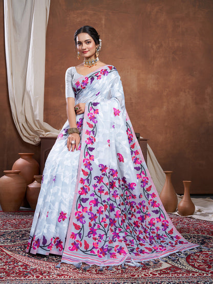Dhiyona GR Women's Suhani Grey Cotton Jamdani Saree