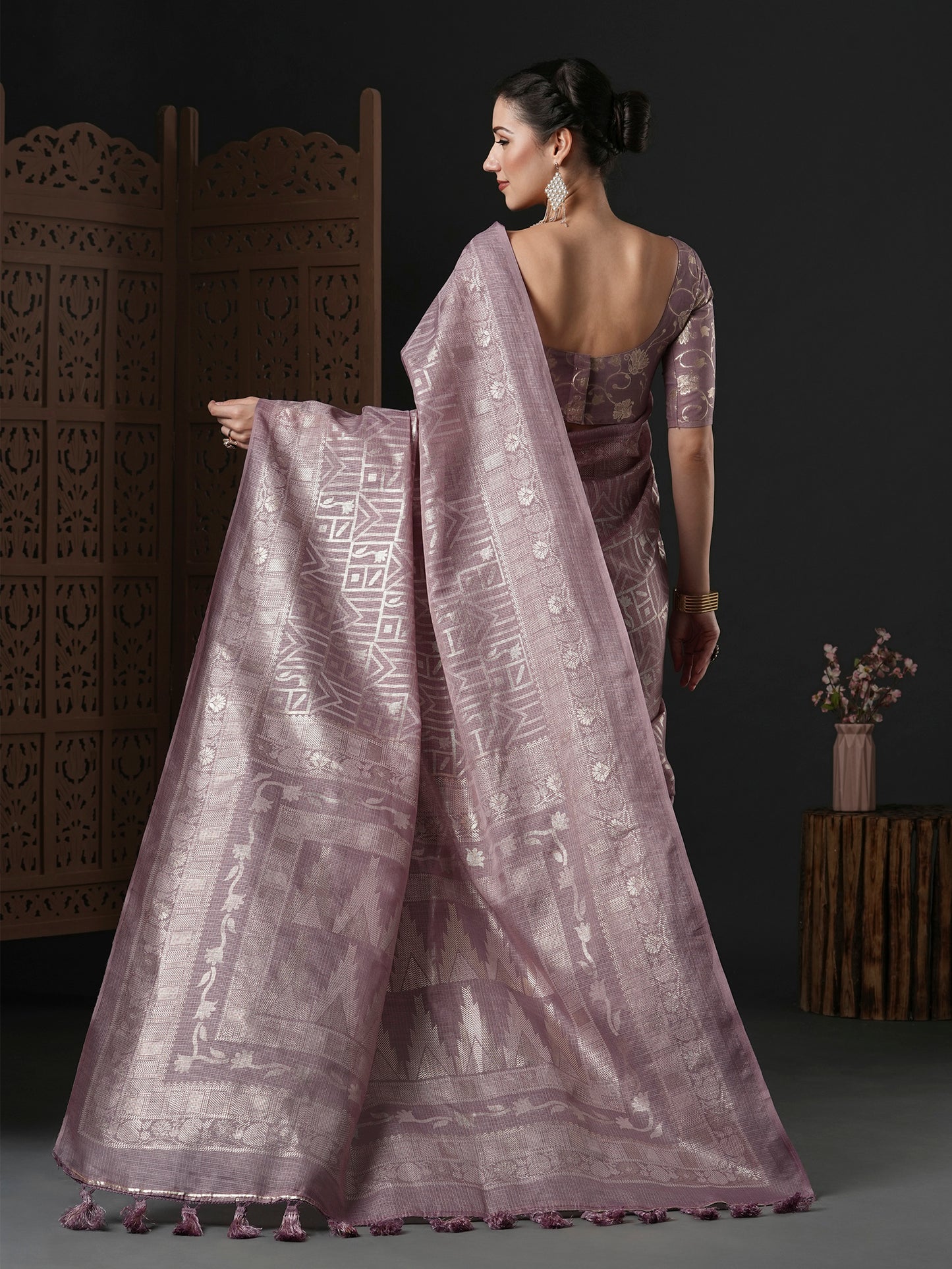 Women's Kota Doria Cotton Mauve Printed Designer Saree With Blouse Piece
