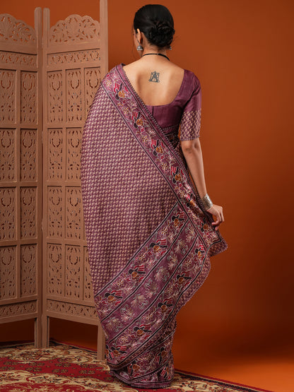 Women's Dola Silk Mauve Embroidered Designer Saree With Blouse Piece