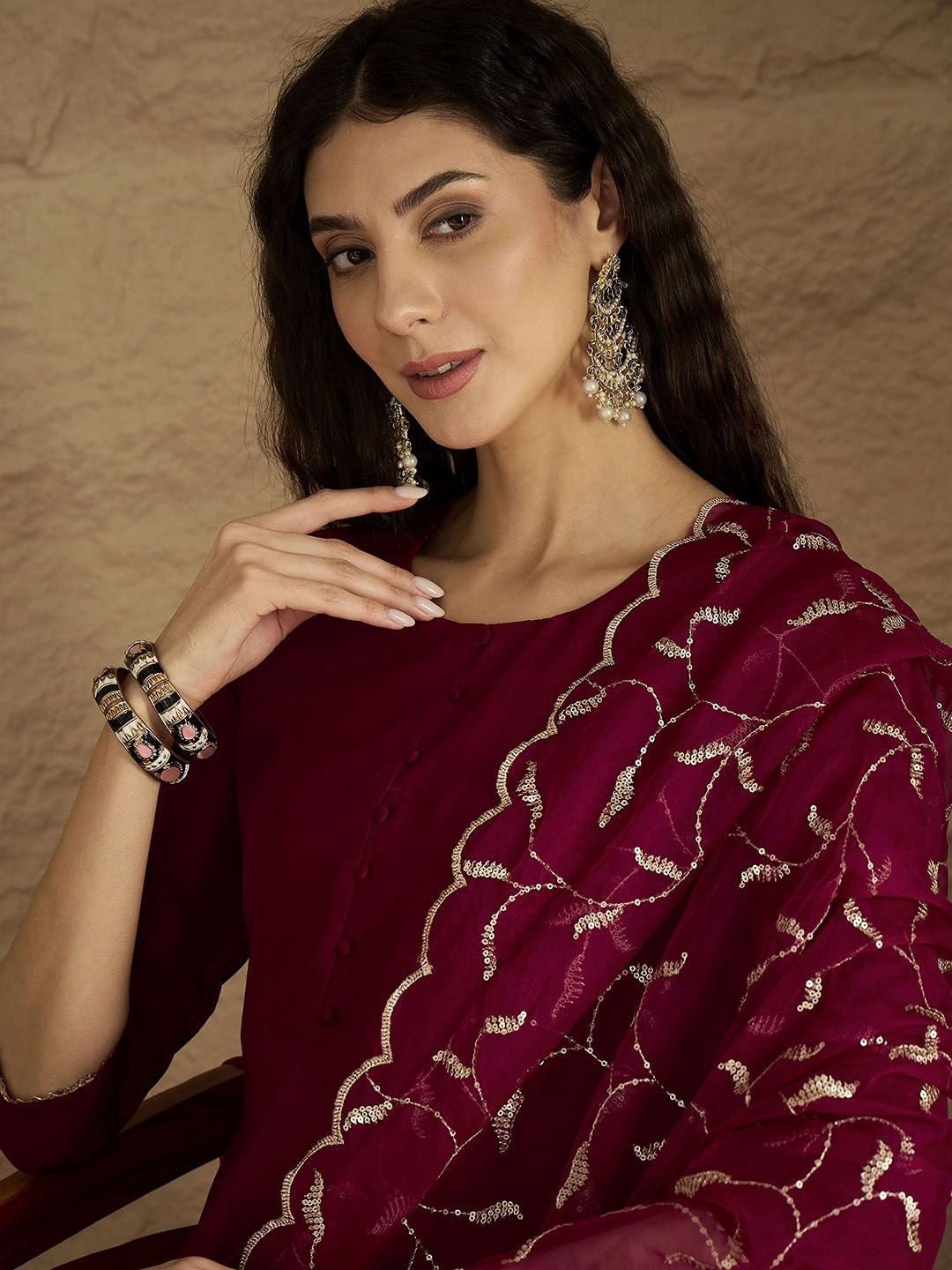 Dhiyona VA Women's Anarkali Kurta with Trousers & Dupatta