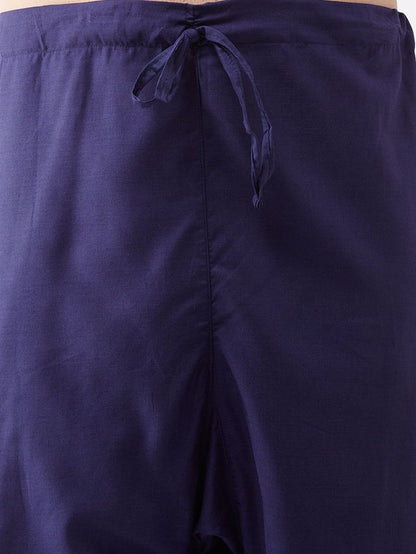 Men's Blue Cotton Blend Pathani Kurta and Patiala Set