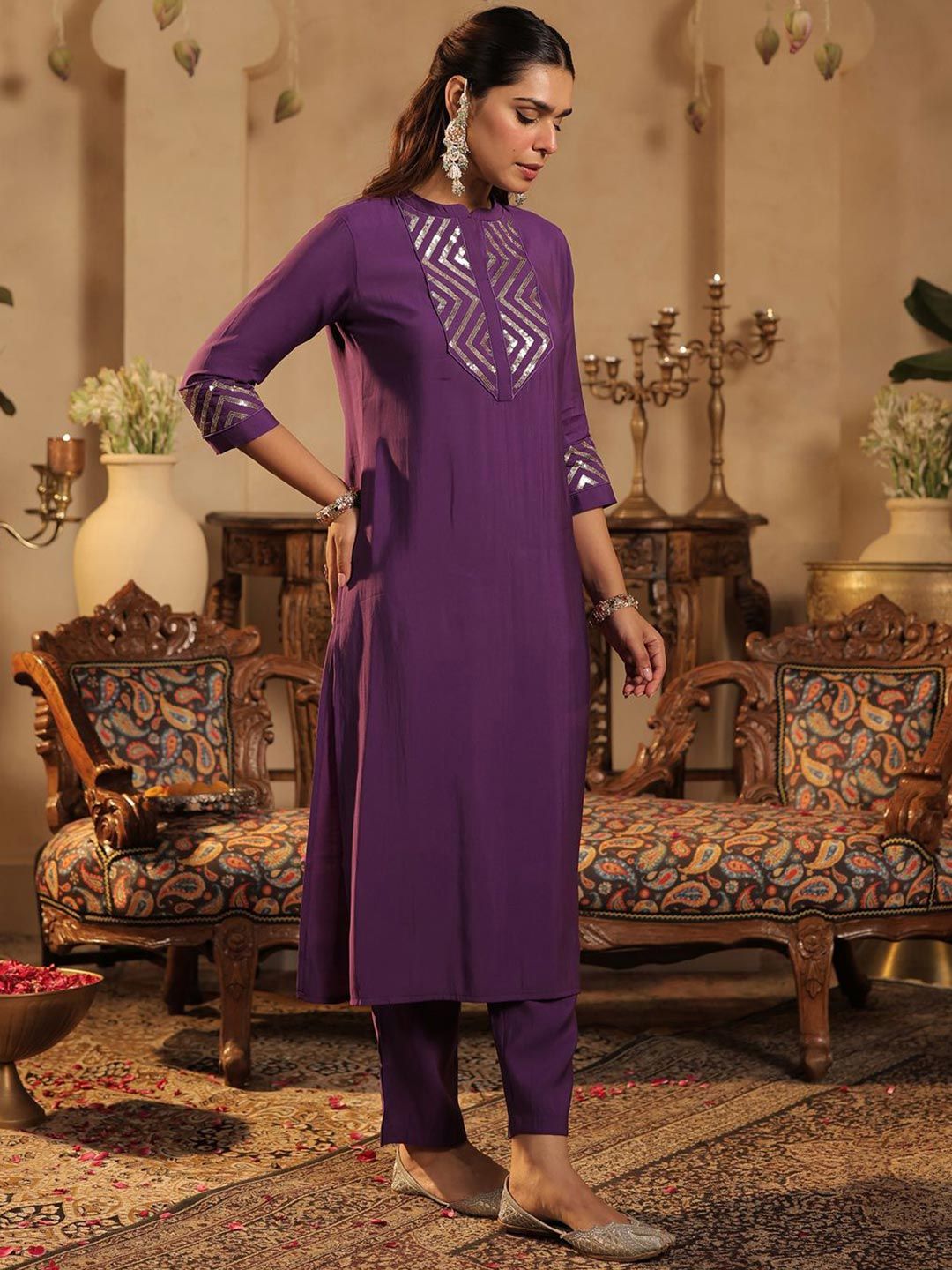Dhiyona IE Women Embroidered Straight Kurta & Trouser Co-Ord Set