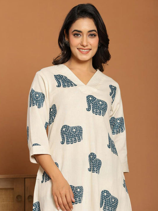 Animal Printed A Line Kurta With Palazzos