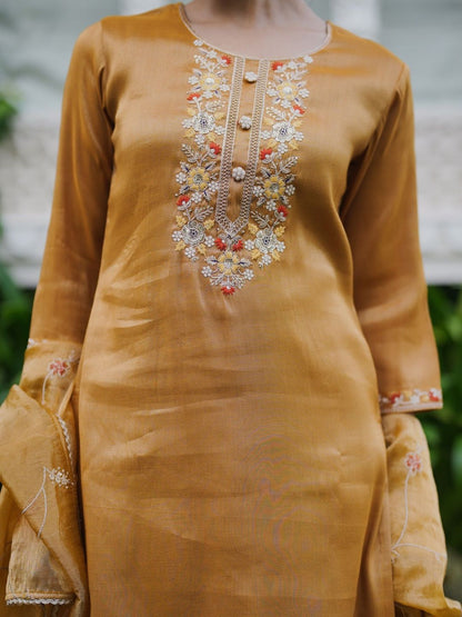 Ethnic Motifs Embroidered Straight Thread Work Kurta With Trouser & Dupatta