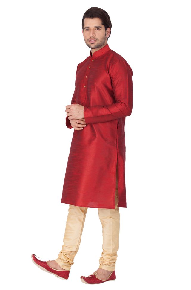 Men's Maroon Silk Blend Straight Kurta Pyjama Set