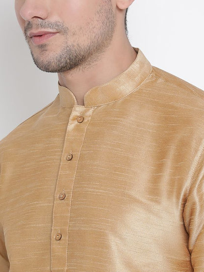 Men's Gold Silk Blend Straight Kurta Pyjama Set