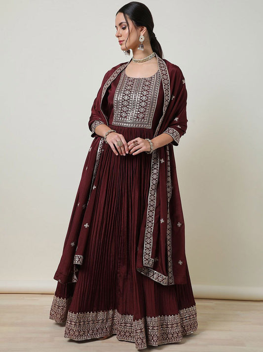 Dhiyona SO Women's Women Paisley Embroidered Angrakha Sequinned Kurta with Churidar & With Dupatta