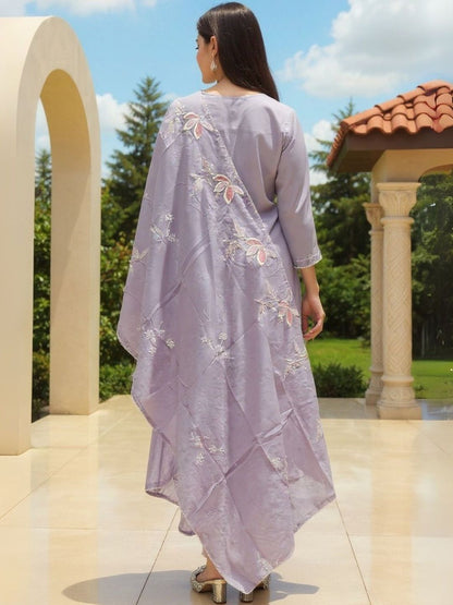 Women Ethnic Motifs Embroidered Cotton Kurta with Trousers & Dupatta