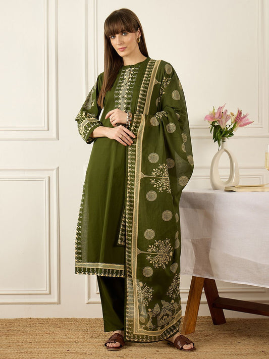Women Ethnic Motifs Printed Regular Pure Cotton Kurta with Trousers & With Dupatta