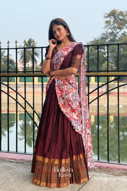 Dhiyona BN Saumya Handloom Half Saree in Maroon