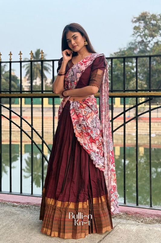 Dhiyona BN Saumya Handloom Half Saree in Maroon
