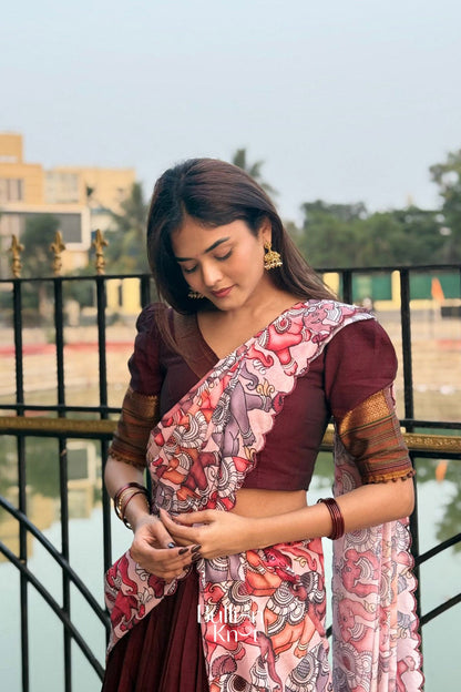 Dhiyona BN Saumya Handloom Half Saree in Maroon