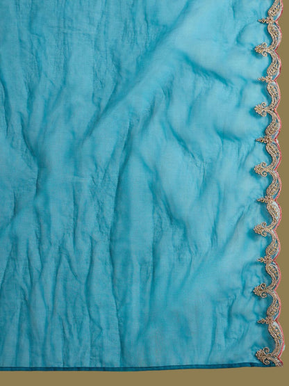 Ethnic Motifs Embroidered Regular Velvet Straight Kurta with Trousers & Dupatta