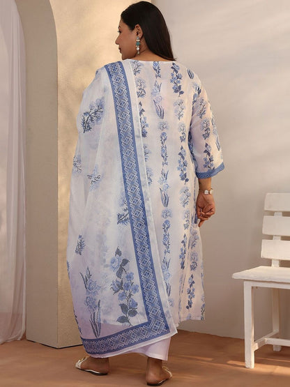 Dhiyona Women's Plus Size Floral Printed Kurta with Palazzos & With Dupatta