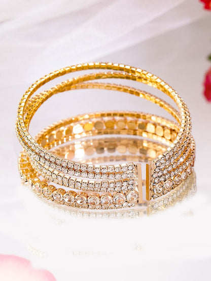 Dhiyona RJ Women's 18K Gold-Plated Cuff Bracelet with Sparkling AD & Cubic Zirconia Stones