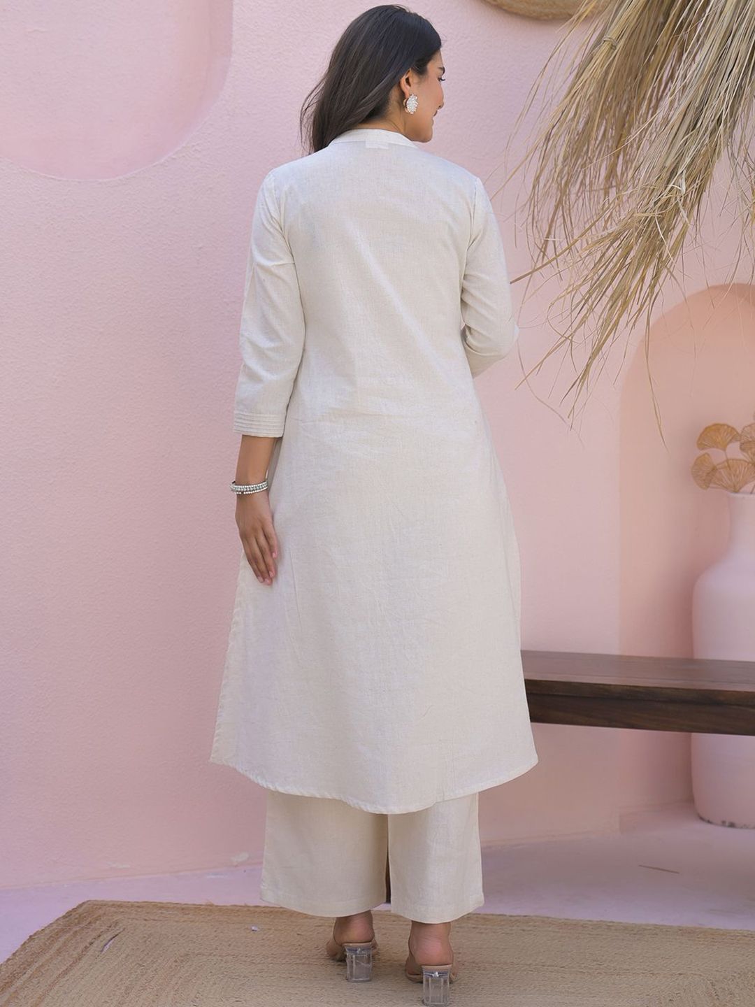 Animal Embroidered Regular Thread Work Pure Cotton Kurta With Palazzos